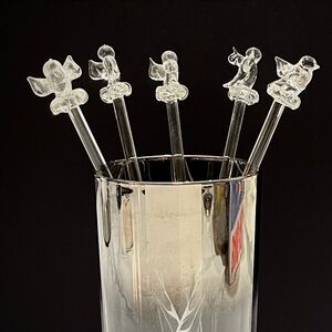 MCM Glass Bird Swizzle Stir Sticks (set of 5)